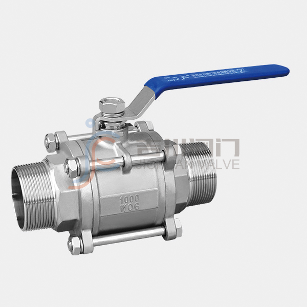 Three piece double outer thread ball valve