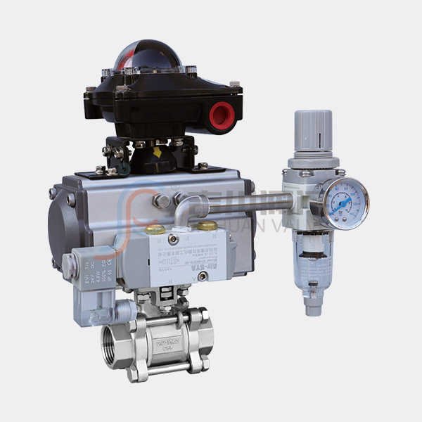 Pneumatic three piece threaded ball valve