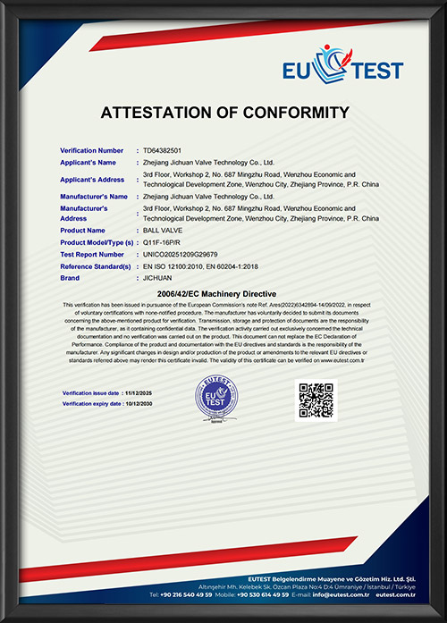 Ball Valve EU Standard Compliance Certificate